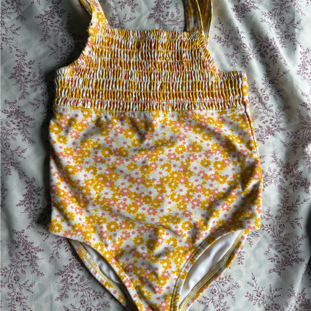 Cat & Jack Yellow Floral Kids Swim One Piece